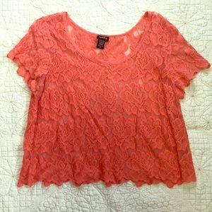 Torrid Coral Sheer Lace Crop Top Size 00